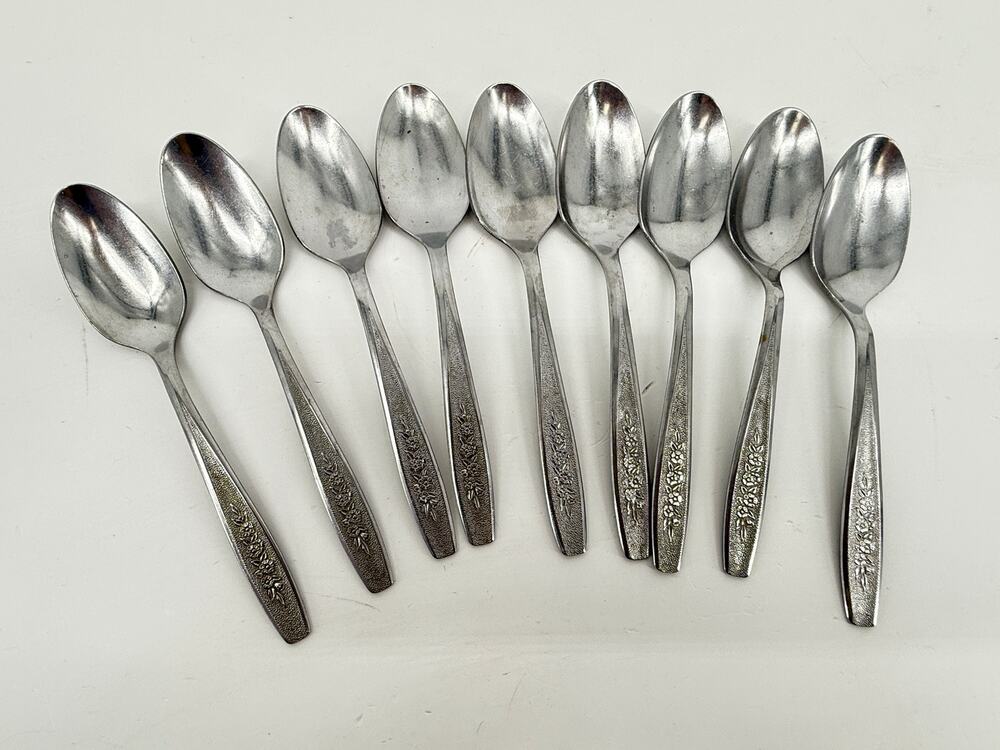 Vintage Floral Teaspoons Simeon L George H Rogers Stainless Lot 9 Replacement